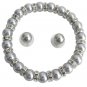 Classic Silver Gray Pearl Stretchable Bracelet Stud Earrings Accessory Bracelet