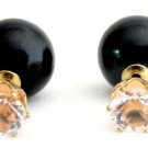 Round CZ Cut with Black Pearl Double Sided Earring Prom Earrings
