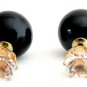 Round CZ Cut with Black Pearl Double Sided Earring Prom Earrings