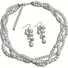 Impressive Bridal Jewelry In Rich White Pearl Rhinestones Sparkle Twisted Set