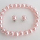 Pink Pearl Stretchable bracelet with Stud Earrings Wedding Gift
