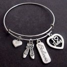 I love Ballet Ballerina Bangle Bracelet,Ballet Charm Bracelet,Believe Charm