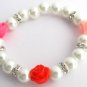 Flower Bracelet Multi Color Flowers Rhinestones White Pearl Bracelet
