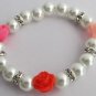Flower Bracelet Multi Color Flowers Rhinestones White Pearl Bracelet