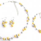 Wedding Cluster Yellow Gray Pearls Necklace set Graduation,Wedding Party Jewelry
