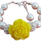 Happy Holidays Gift Yellow Flower White Pearl Bracelet