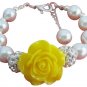 Happy Holidays Gift Yellow Flower White Pearl Bracelet