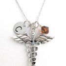 Medical Initial Necklace Doctor Necklace Medical Caduceus Charm Necklace