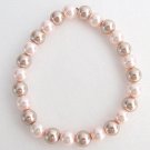 ,Glass Pearl Stretchable Bracelet Pastel Color Lite Pink Champagne Pearls