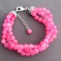 Coral Pink Pearls Twisted three strand Bracelet,Coral Pink Bridesmaid Bracelet