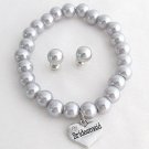 Bridesmaid Pearl Bracelet Bridal Party Silver Gray Junior bridesmaid bracelet
