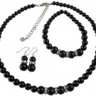 Black Pearls Neckalce Set Sterling Silver 92.5 Earrings Stretchable Bracelet