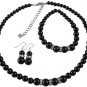 Black Pearls Neckalce Set Sterling Silver 92.5 Earrings Stretchable Bracelet