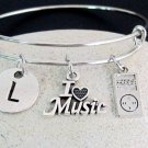 Music Bangle Bracelet,Music Lover Gift,I love music bangle Personalized Music Je