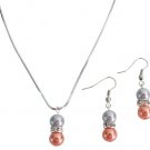 Pearl Drop Down Pendant Earrings Set Orange Gray Pearl Jewelry set
