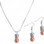 Pearl Drop Down Pendant Earrings Set Orange Gray Pearl Jewelry set