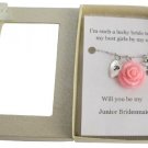Junior Bridesmaid Gift Personalized Necklace Lite Pink Rose Pendant