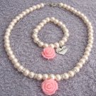 Rose Necklace Bracelet Wedding Jewelry Blush Pink Pearls