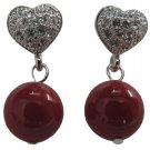 Prom Girl Jewelry Red Pearl Heart Post Earrings