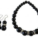 Handmade Stretchable Black Pearl Bracelet Matching Earrings Gift