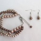 Twisted Pearl Bracelet In Champagne Brown Pearls with Matching Earrings