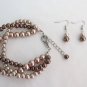Twisted Pearl Bracelet In Champagne Brown Pearls with Matching Earrings