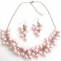 Soft Pink Pearl Chunky Beaded Necklace Set With Earring Bridal Jewelry