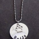 Personalized Dog Paw Necklace, Dog Lover Jewelry, Hand Stamped Pet Name Necklace