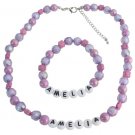 Personalized Necklace Bracelet Holiday Gift Purple Beads Flower Beads