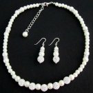 White Pearl Rhinestones Necklace Earrings Flower Girl Birthday Gift
