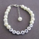 Pearl Name Bracelet,Personalized Wedding Jewelry,Child Name,Monogram Bracelet