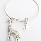 Large Silver Giraffe Bangle Bracelet,Charm Bangle Monogram Initial Bracelet