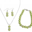 Olive Green Pearl Jewelry Necklace Earrings Bracelet Drop Pearl Pendant Set