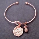 Rose gold Pineapple bangle,Rose gold initial stacking bracelrt,rose gold jewelry