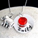 Personalized Elephant lover Necklace Hand Stamped Name Birthstone Girl Necklace