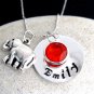 Personalized Elephant lover Necklace Hand Stamped Name Birthstone Girl Necklace