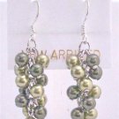 Olive Green Pearls Jewelry Lite & Dark Swarovski Green Pearls Cluster Earrings