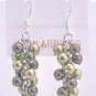 Olive Green Pearls Jewelry Lite & Dark Swarovski Green Pearls Cluster Earrings