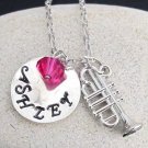 Trumpet charm Name Necklace,School Band Personalized Name Necklace,Band Jewelry