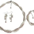 Necklace Bracelet Earring Off White Champagne Pearl Two Strand Jewelry Set
