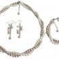 Necklace Bracelet Earring Off White Champagne Pearl Two Strand Jewelry Set