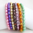 Set of 7 Multi-colored Freshwater Pearl Stretchable Rice Shape Pearl Bracelets
