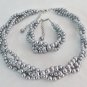 Gray Pearls Braided 3 strand Necklace & Bracelet,Wedding Jewelry,Bridesmaid gift