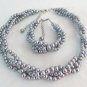 Gray Pearls Braided 3 strand Necklace & Bracelet,Wedding Jewelry,Bridesmaid gift