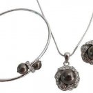 Chocolate Brown Pendant Necklace Stud Earrings & Bracelet Diamante Jewelry Set
