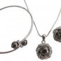 Chocolate Brown Pendant Necklace Stud Earrings & Bracelet Diamante Jewelry Set