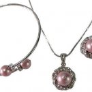 Gift Your Wife Gorgeous Necklace Earring Bracelet Powder Rose Pearl Jewelry Set