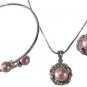 Gift Your Wife Gorgeous Necklace Earring Bracelet Powder Rose Pearl Jewelry Set