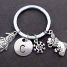 Christmas Key Chain,Personalized Christmas Charm Keyring,Snowman,Snowflake,Sock