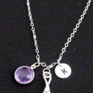 Silver Ice HockeyPersonalize hockey sticks charm necklace, birthstone,Initial